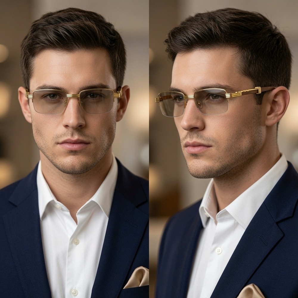 Mens Sunglasses Retro Stylish gold-framed sunglasses Clear Lens elegant Hip Hop